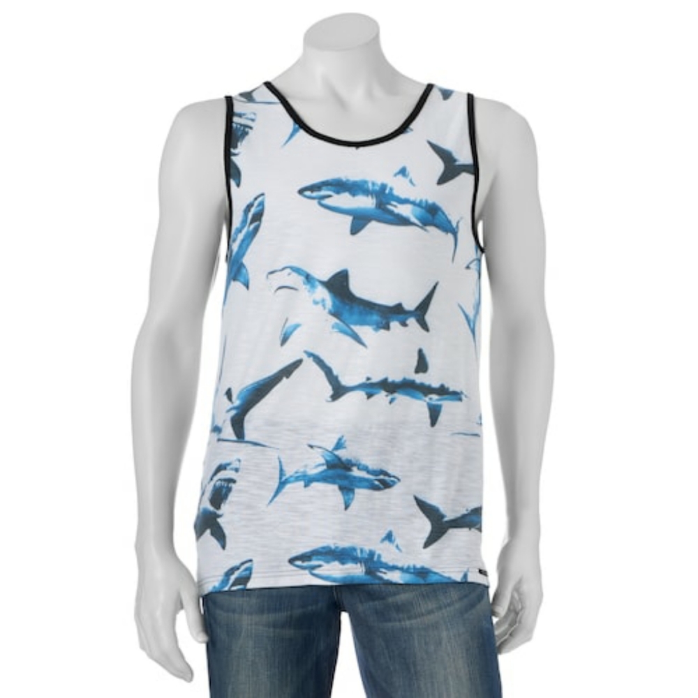 Ocean Current White & Blue Shark Tank Top